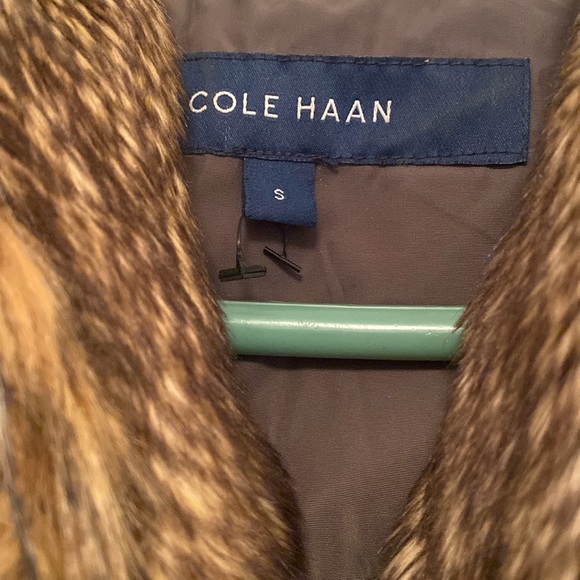 Cole Haan Faux Fur Trim Gray Hooded Puffer Coat - Picture 7 of 8